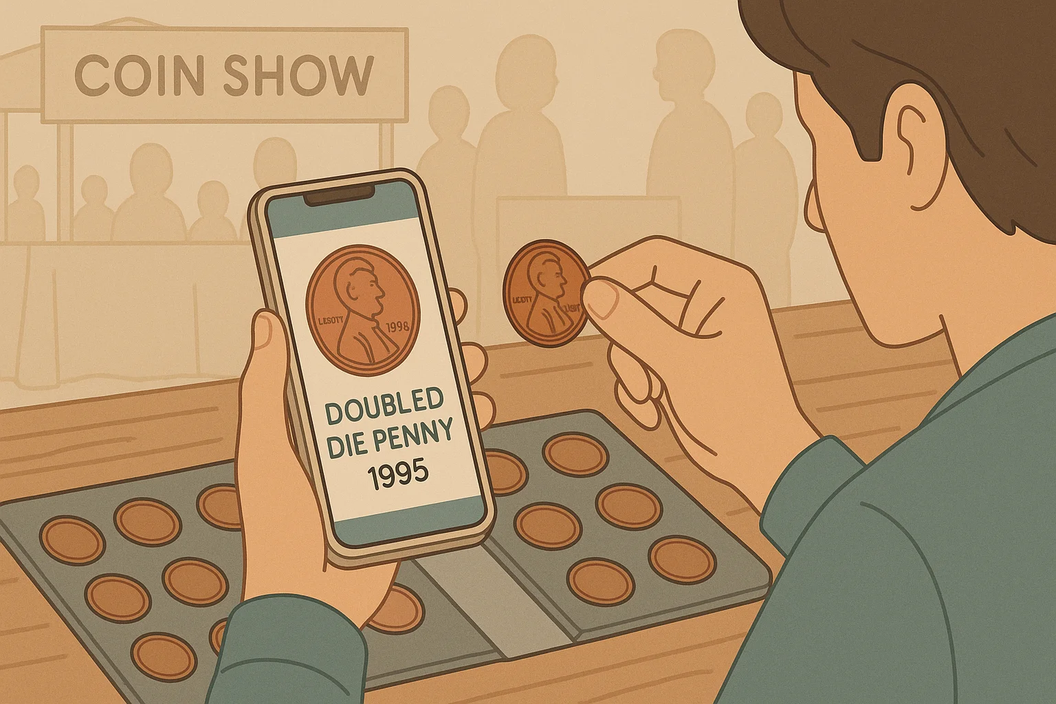 A collector checks the coin’s variety specifics via the coin identifier during the auction.