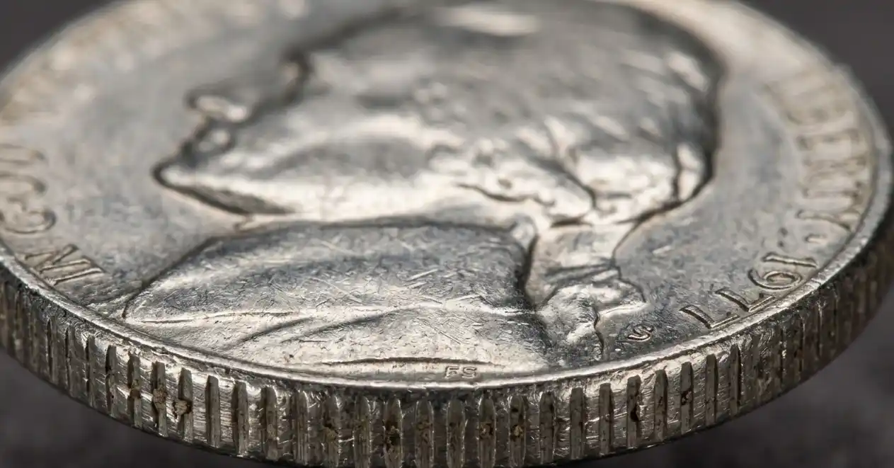 Close-up of 1977 nickel edge and surface wear